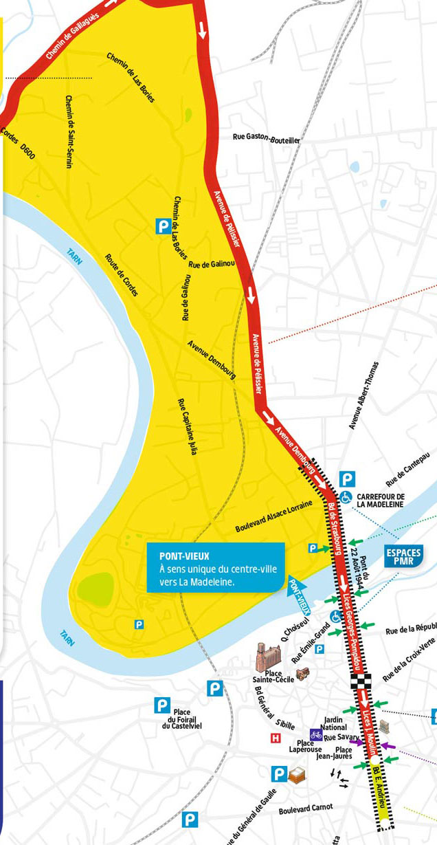 Quartiers situés au coeur du parcours (en jaune)