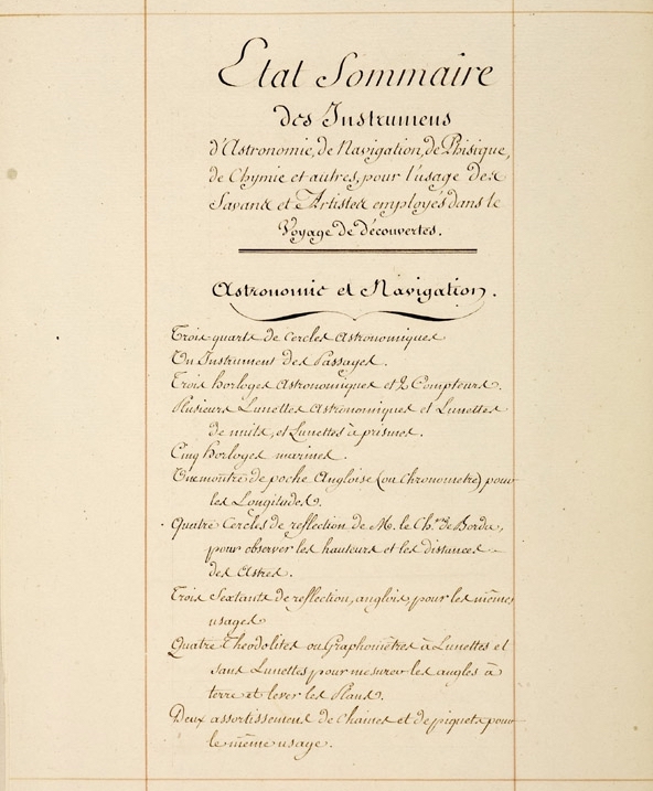 État sommaire des instruments d’astronomie, de navigation de physique, de chimie et autres
