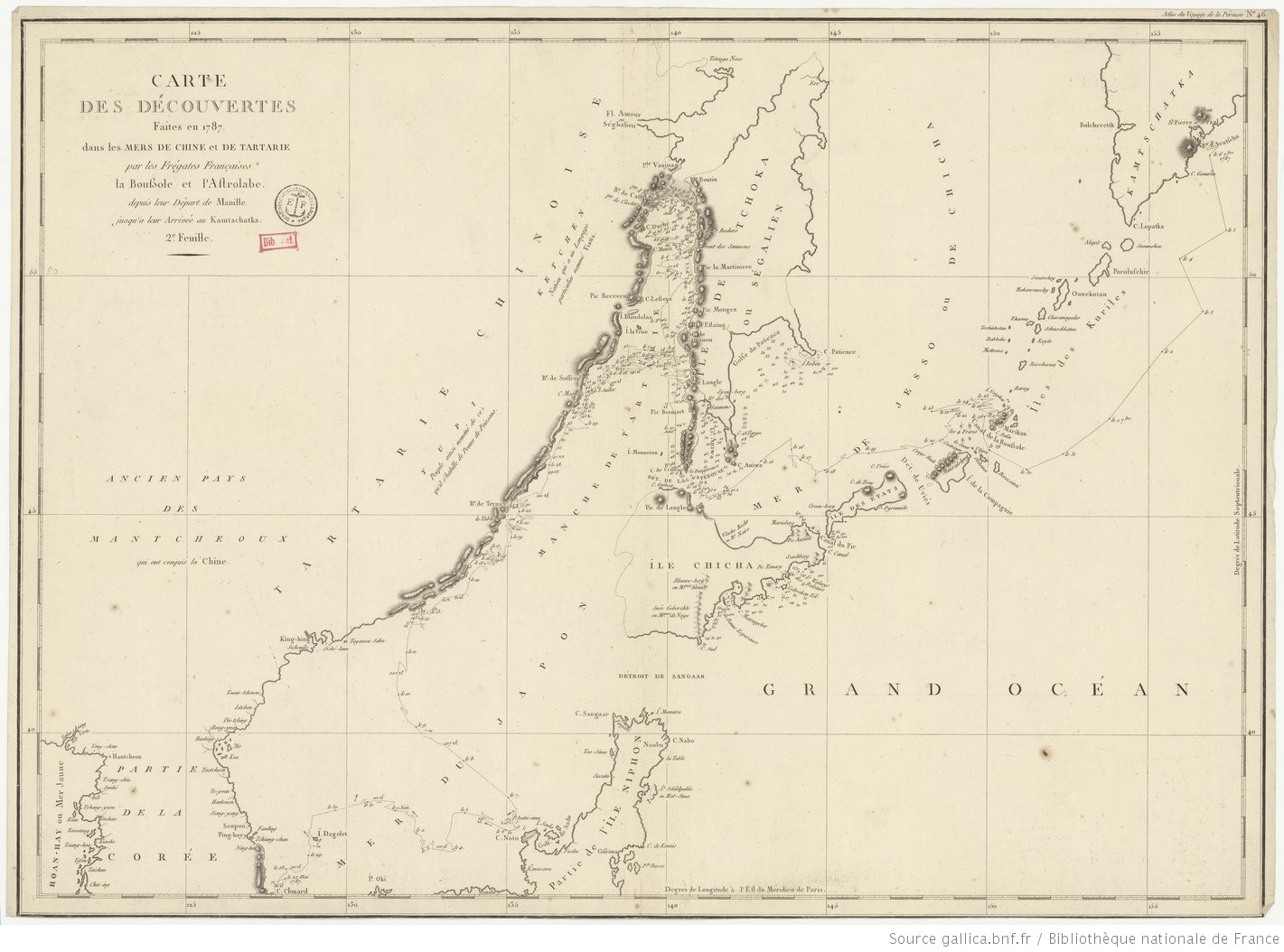 Carte des découvertes faites par les frégates du Roi La Boussole et L’Astrolabe, depuis le départ de Manille jusqu’au Kamtchatka