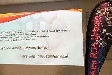 Réunion de présentation de la 3ieme édition de l’Albi Run Urbain ... Plus de 150 bénévoles seront mobilisés pour Sacha..... Une organisation remarquable portée par Jeremy Phez, toujours aussi déterminé et mobilisateur....!