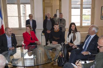 Conférence de presse pour donner les éléments sur l’arrivée, le départ, et le parcours autour d’Albi, le 15 et le 17 Juillet prochains! En présence de Lilian Calmejane et de Cédric Coutouly