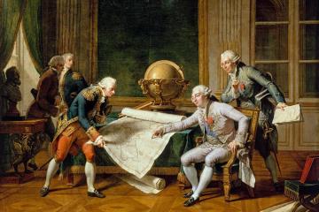 Le compte de Lapérouse recevant ses instructions du roi Louis XVI avant d’entamer son périple en 1785. Peinture de Nicolas André Monsiaux exposée au château de Versailles.