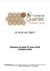 Conseil de quartier, compte rendu : La Mouline le Gô 31 mars 2016